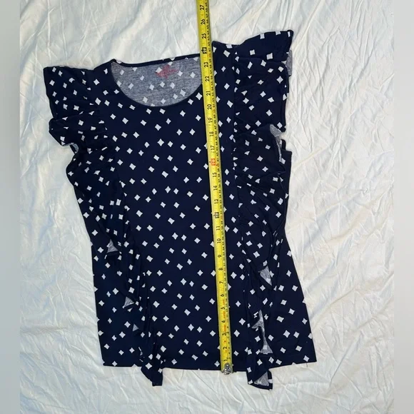Vineyard Vines Ruffle Sleeve Cotton Top Navy White Dot Print Size M - Picture 9 of 11